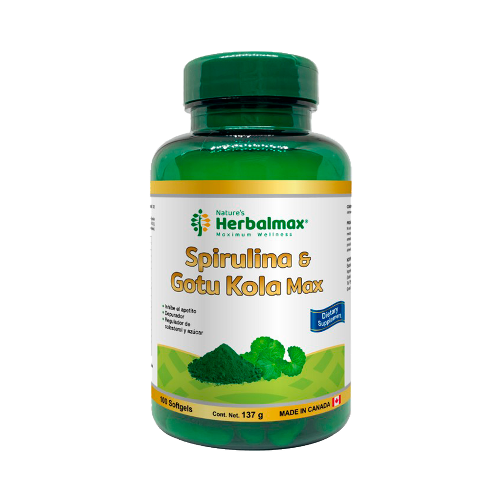 SPIRULINA & GOTU KOLA MAX 137G SOFTGELS X100 NATURES HERBALMAX