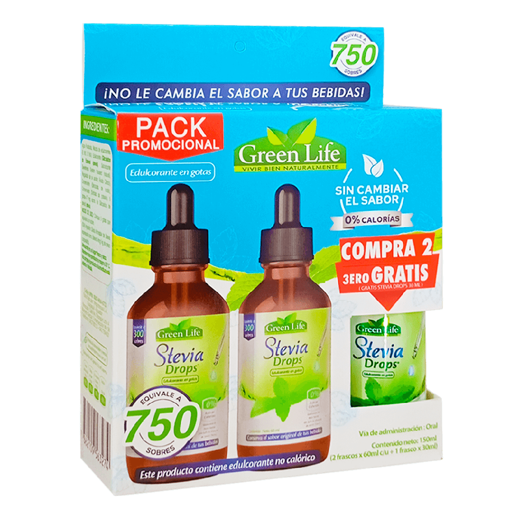 STEVIA DROPS GOTERO PACK PROMOCIONAL X3 GREENLIFE