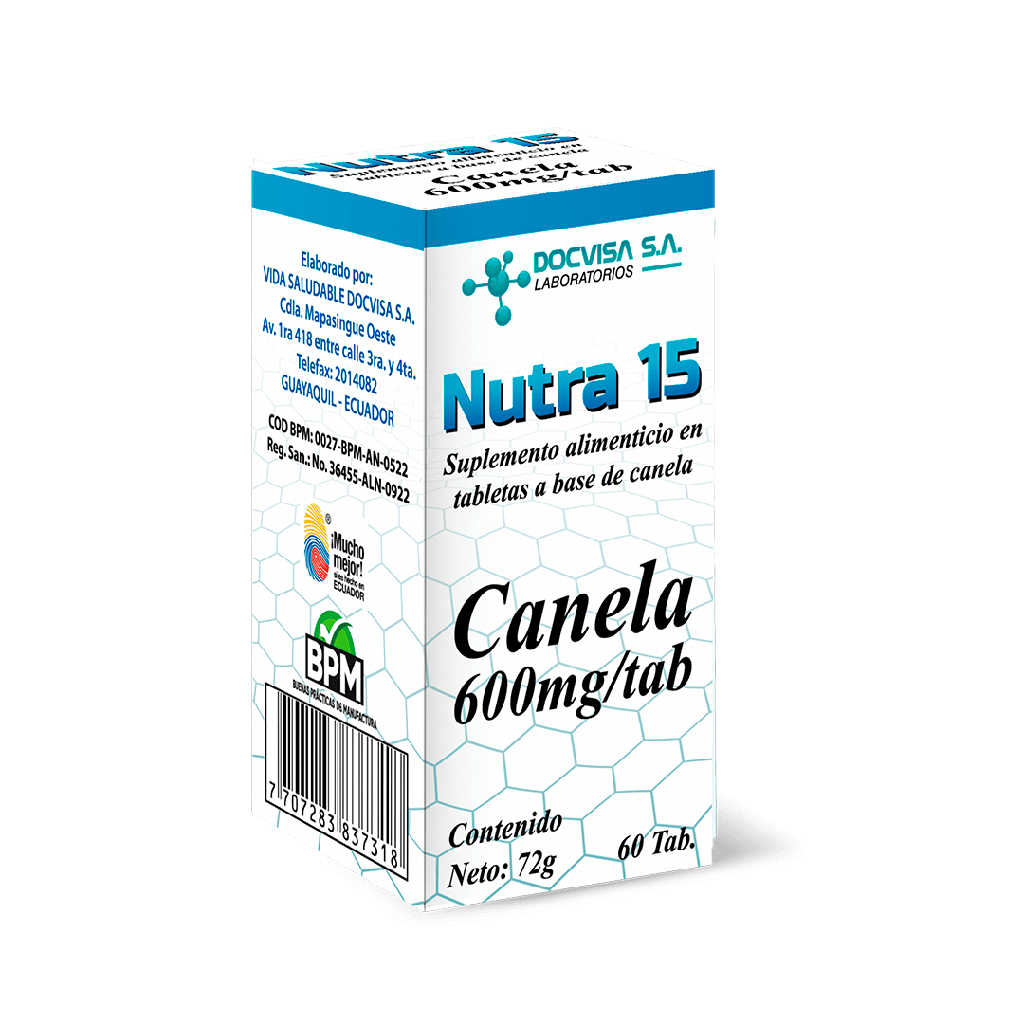 CANELA 600MG TABLEMAS X60 NUTRA 15