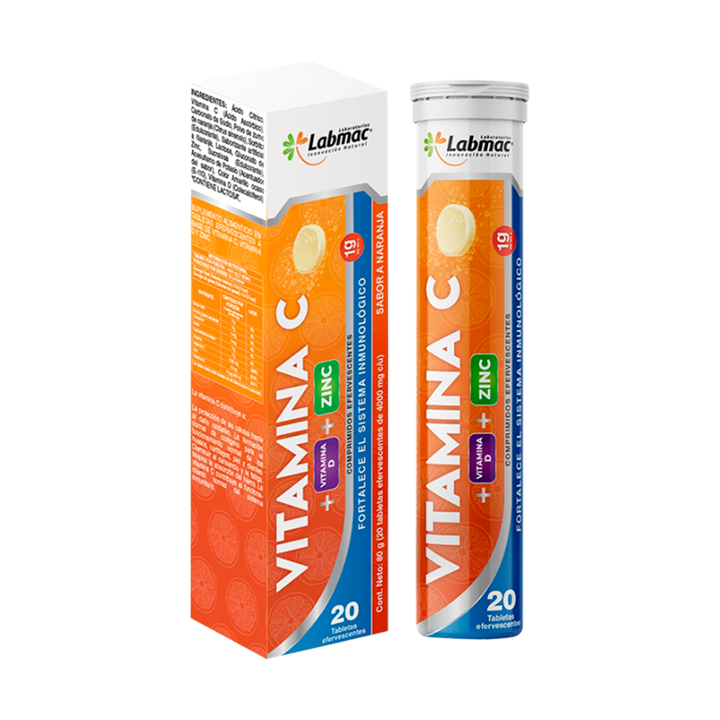 VITAMINA C + VITAMINA D + ZINC TABLETAS EFERVECENTES X20 LABMAC