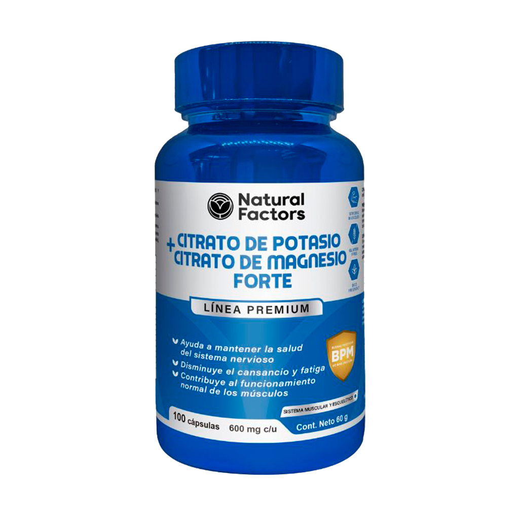 CITRATO DE POTASIO + CITRATO DE MAGNESIO FORTE 600MG CAPSULAS X100 NATURAL FACTORS