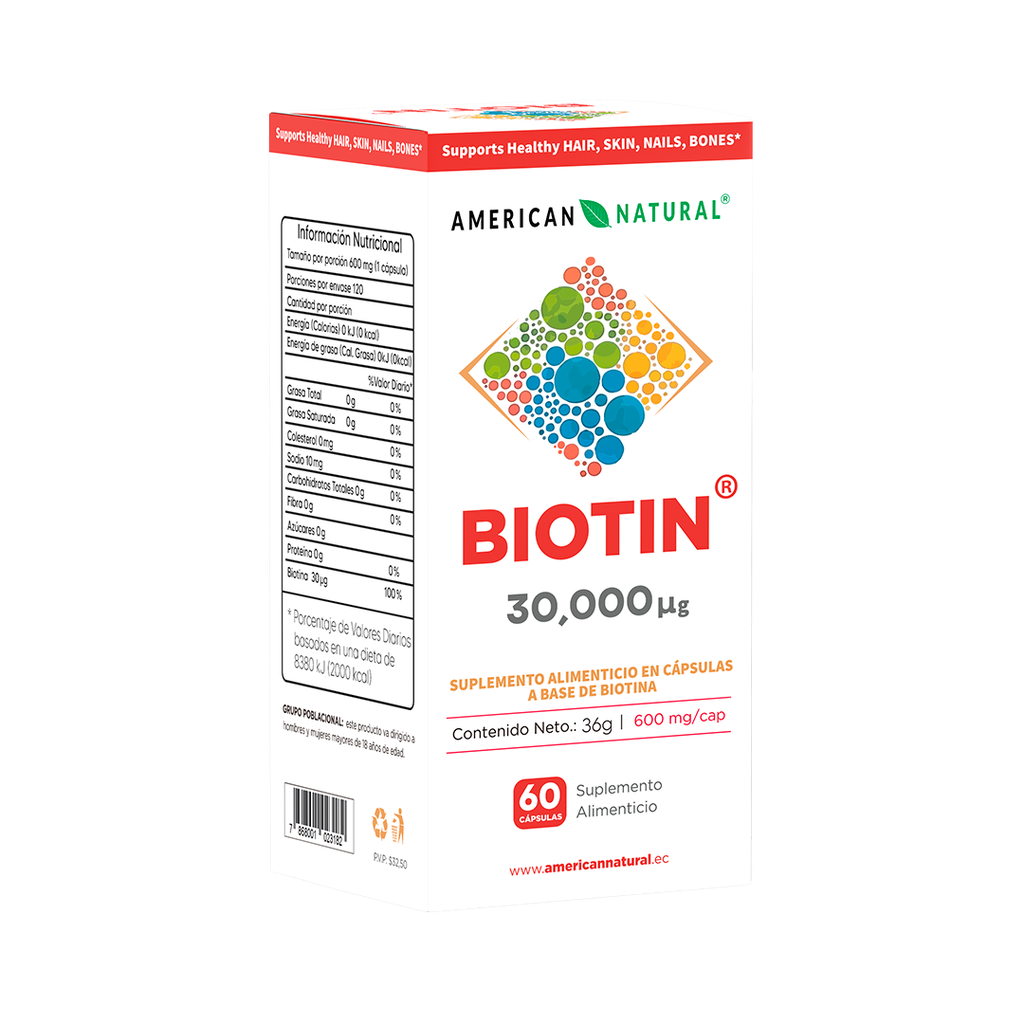 BIOTIN 30000MG CAPSULAS X60 AMERICAN NATURAL