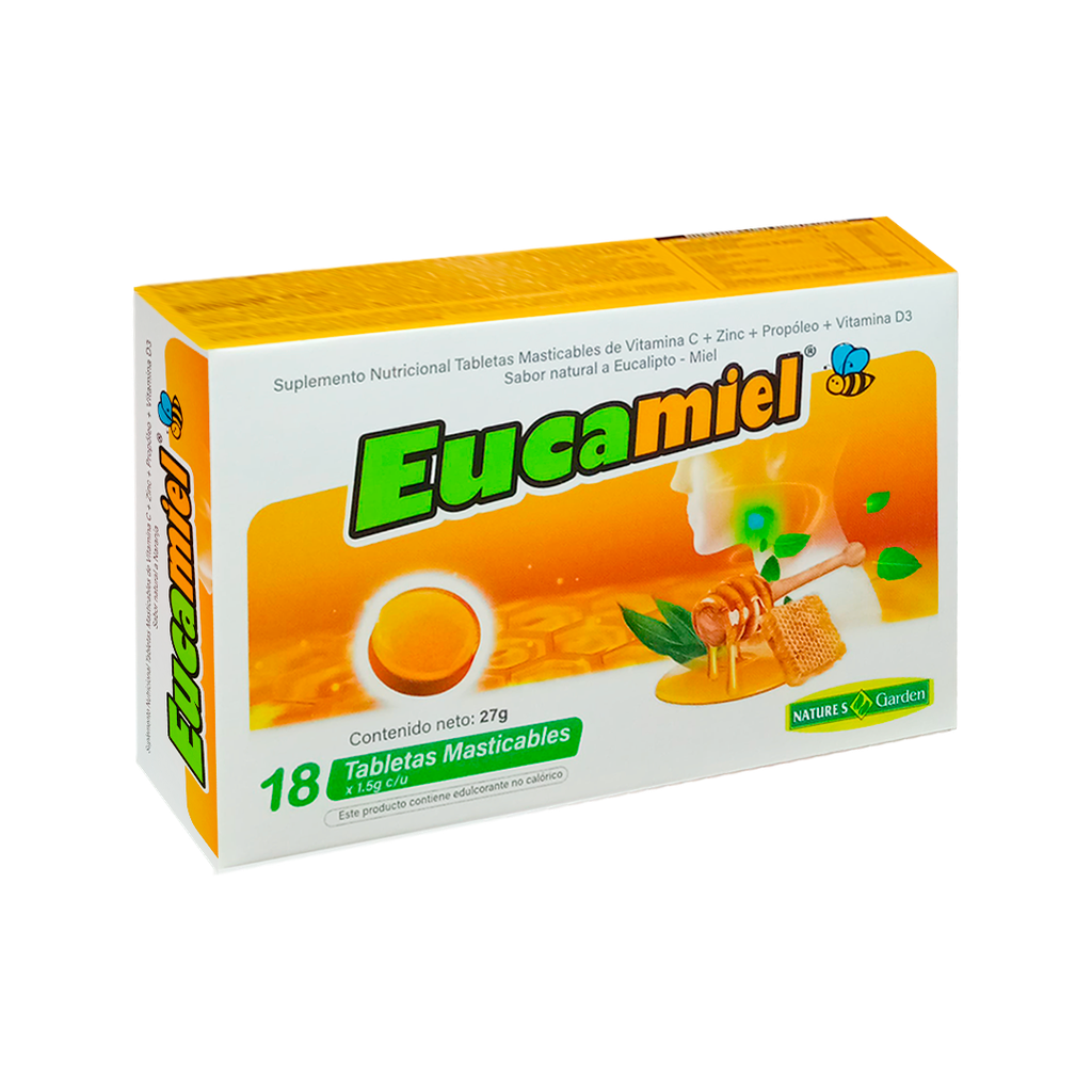 EUCAMIEL TABLETAS MASTICABLES X18 SABOR EUCALIPTO NATURES GARDEN