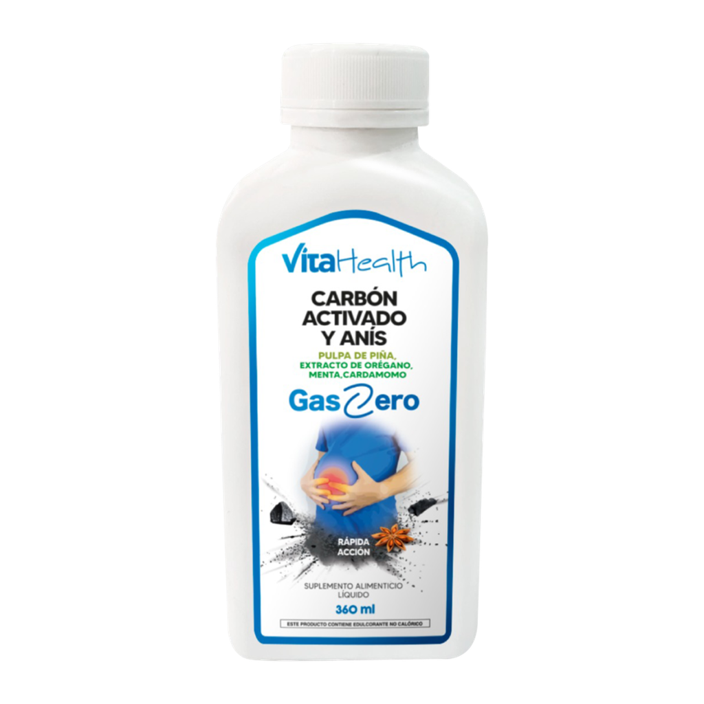 GAS ZERO CARBON ACTIVADO + ANÍS SUPLEMENTO ALIMENTICIO LOQUIDO 360ML VITAHEALTH