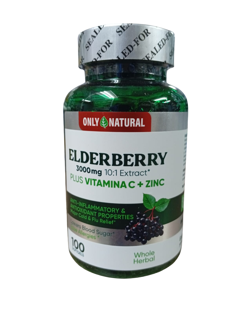 ELDERBERRY 3000MG PLUS VITAMINA C SOFTGELS X100 ONLY NATURAL