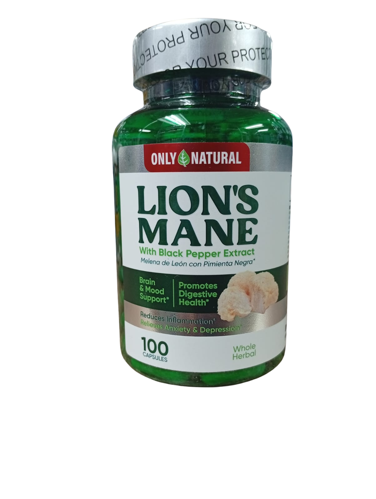 LIONS MANE WITH BLACK PEPPER EXTRACT CAPSULAS X100 ONLY NATURAL
