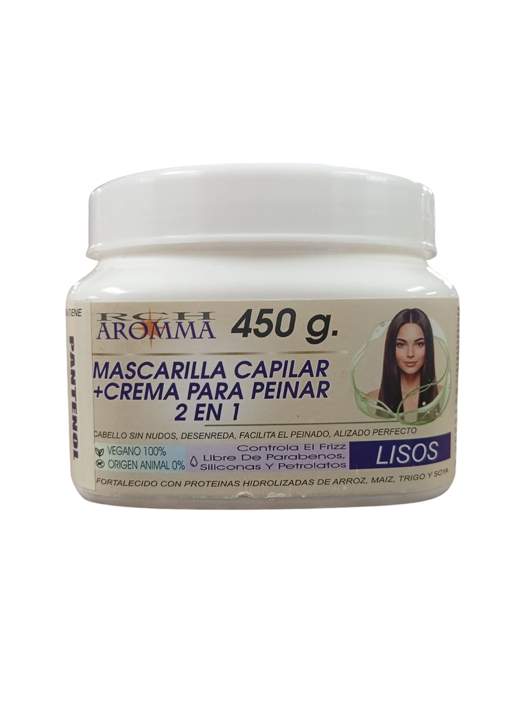 BATANA MASCARILLA CAPILAR + CREMA PARA PEINAR 2 EN 1 LISOS CREMA 450G AROMMA