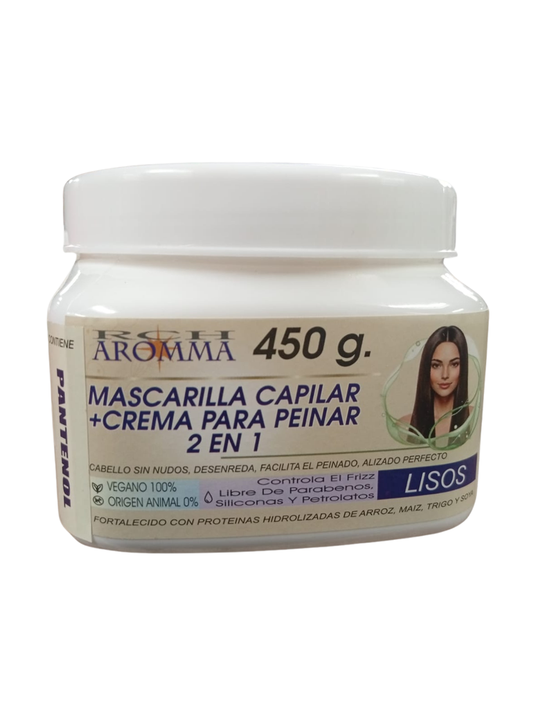 ARGAN Y COCO MASCARILLA CAPILAR + CREMA PARA PEINAR 2 EN 1 LISOS CREMA 450G AROMMA