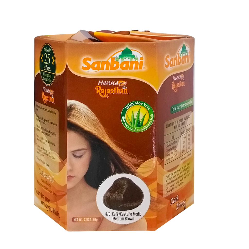 HENNA PLUS RAJASTHAN TINTE EN POLVO CASTAÑO MEDIO 80G SANBANI