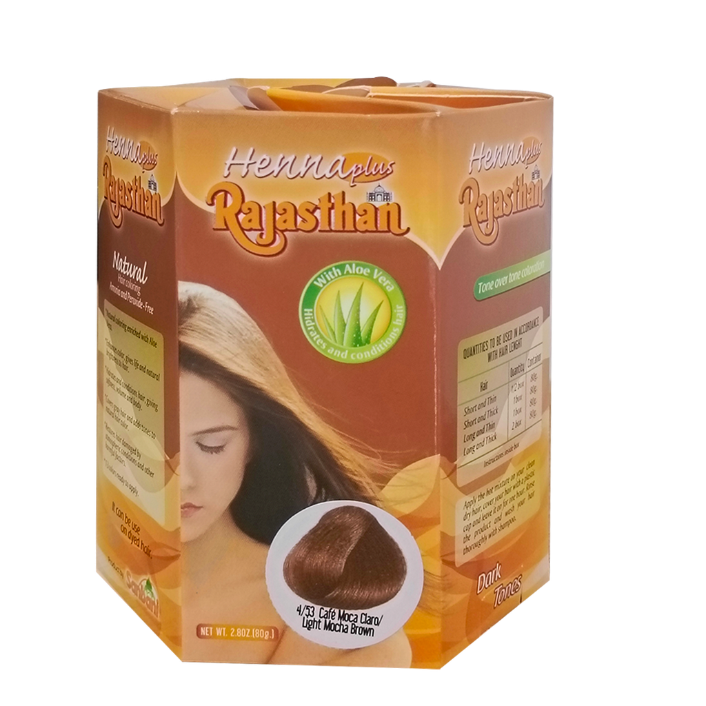 HENNA PLUS RAJASTHAN TINTE EN POLVO 4/53 CAFE MOCA CLARO 80G SANBANI