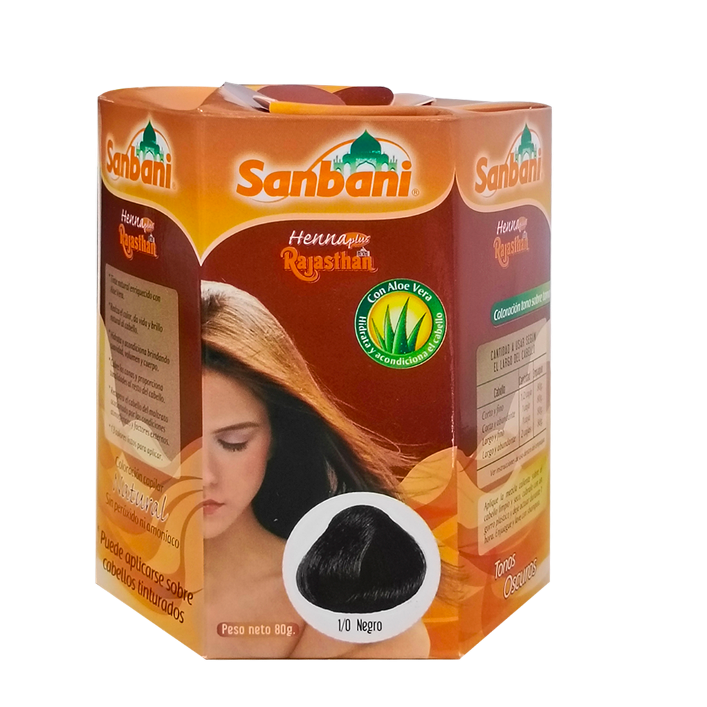 HENNA PLUS RAJASTHAN TINTE EN POLVO NEGRO 80G SANBANI