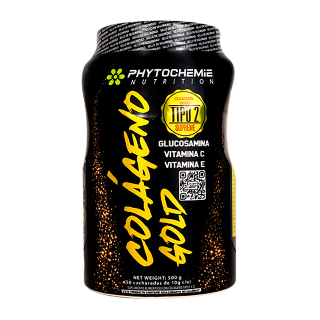 COLAGENO GOLD VITAMINA C, E Y GLUCOSAMINA POLVO 500G PHYTO CHEMIE