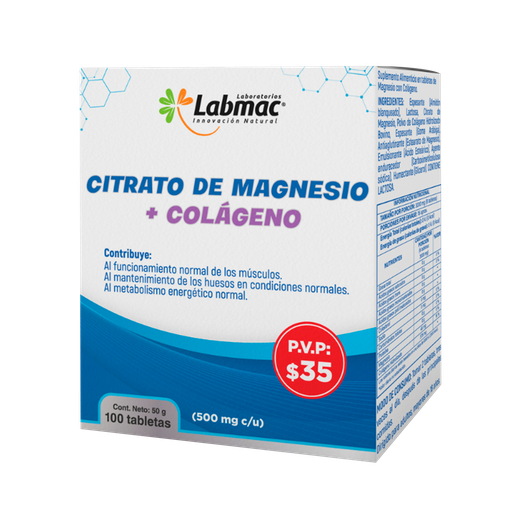 [8116] CITRATO DE MAGNESIO + COLAGENO TABLETAS X100 LABMAC 