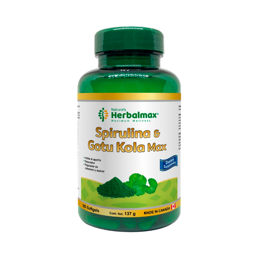 [8204] SPIRULINA & GOTU KOLA MAX 137G SOFTGELS X100 NATURES HERBALMAX