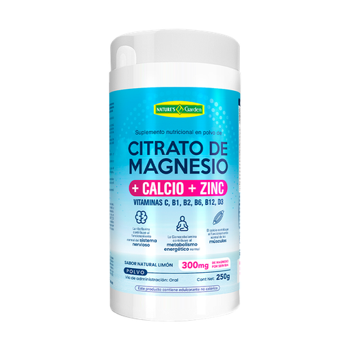 [8561] CITRATO DE MAGNESIO + CALCIO + ZINC LIMÓN POLVO 250G NATURES GARDEN