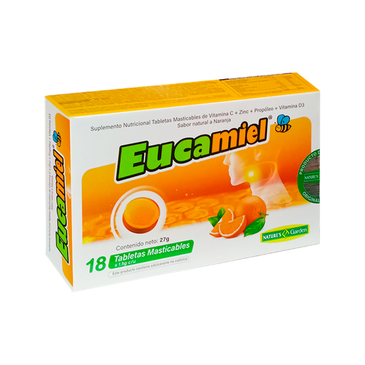 [8609] EUCAMIEL TABLETAS MASTICABLES X18 SABOR NARANJA NATURES GARDEN