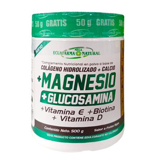 [8666] COLAGENO HIDROLIZADO + CALCIO + MAGNESIO + GLUCOSAMINA POLVO 500G MEGA ECUAFARMA
