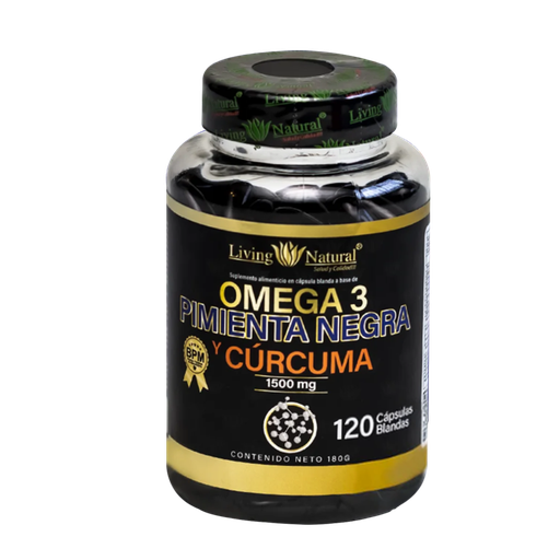 [8762] OMEGA 3 PIMIENTA NEGRA Y CÚRCUMA CAPSULAS X120 LIVING NATURAL