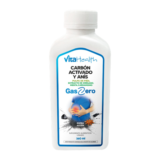 [8769] GAS ZERO CARBON ACTIVADO + ANÍS SUPLEMENTO ALIMENTICIO LOQUIDO 360ML VITAHEALTH