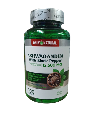 [8954] ASHWAGANDHA WITH BLACK PEPPER 12500MG CAPSULAS X100 ONLY NATURAL