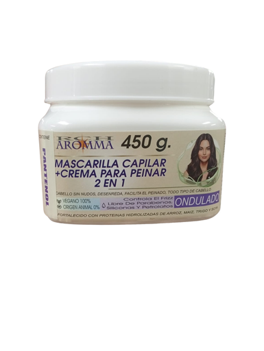 [8971] ROMERO MASCARILLA CAPILAR + CREMA PARA PEINAR 2 EN 1 ONDULADO CREMA 450G AROMMA