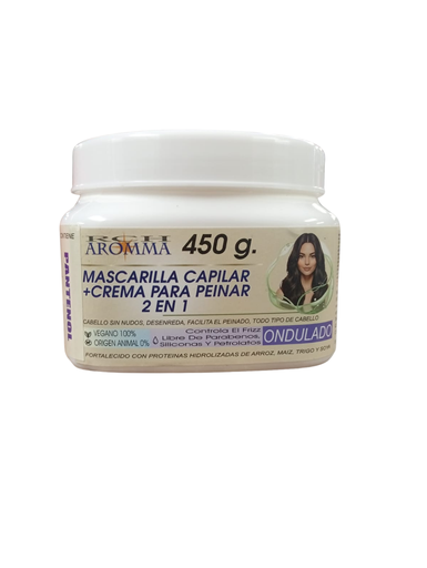 [8972] CEBOLLA MASCARILLA CAPILAR + CREMA PARA PEINAR 2 EN 1 ONDULADO CREMA 450G AROMMA