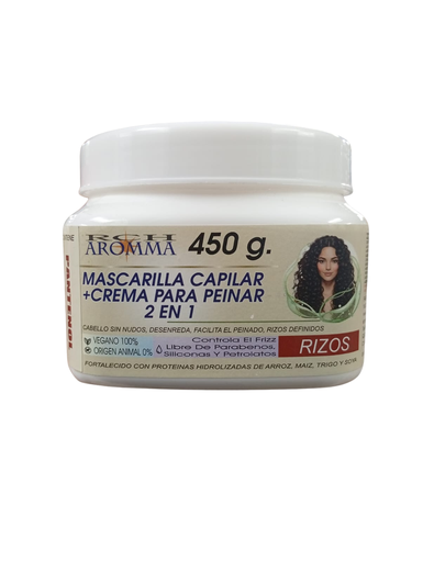 [8975] ROMERO MASCARILLA CAPILAR + CREMA PARA PEINAR 2 EN 1 RIZOS CREMA 450G AROMMA