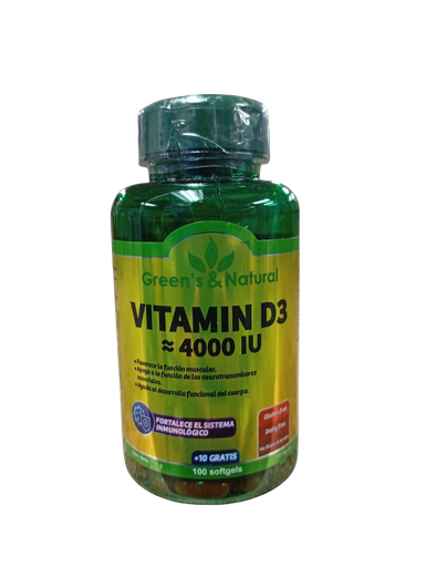 [8987] VITAMIN D3 4000IU SOFTGELS X100+10 GREENS & NATURALS