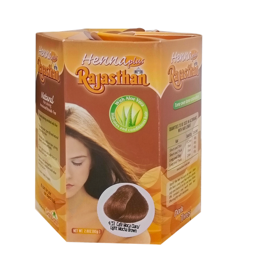 [6676] HENNA PLUS RAJASTHAN TINTE EN POLVO 4/53 CAFE MOCA CLARO 80G SANBANI