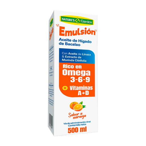 [3584] KIDS EMULSION NONI CON OMEGA 3 6 9 VITAMINAS A Y D NARANJA JARABE 500 ML NATURES GARDEN