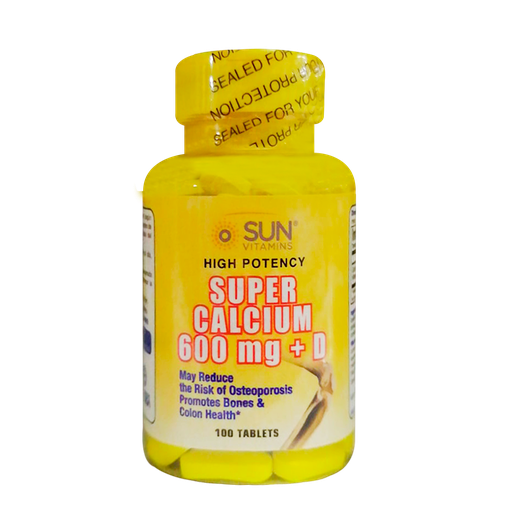 [7575] SUPER CALCIUM 600MG + D TABLETAS X100 SUN VITAMINS